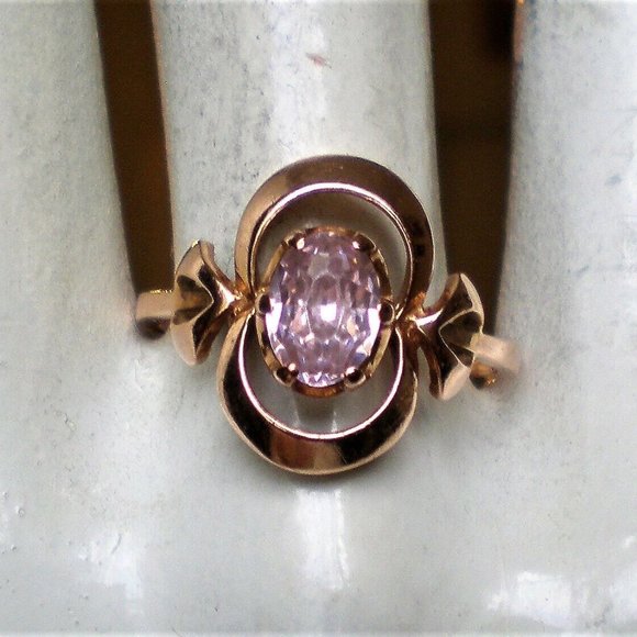Vintage Original Russian Russia 14K 583 Rose Pink Gold Pink Purple Corundum RING - Picture 1 of 8